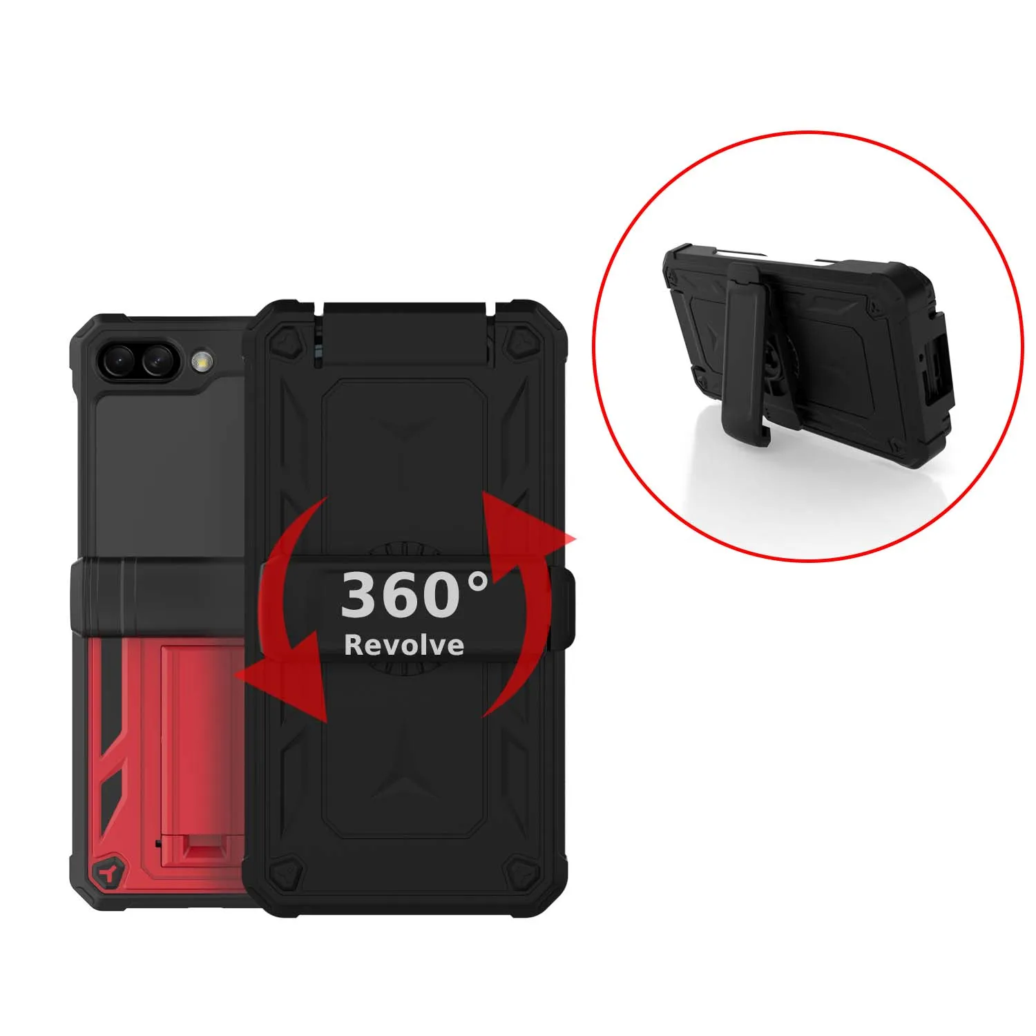 For Samsung Galaxy Z Flip 5 Case With Glass Screen Protector, Shockproof Heavy Duty Kickstand Cover, 360° Revolve Belt Clip