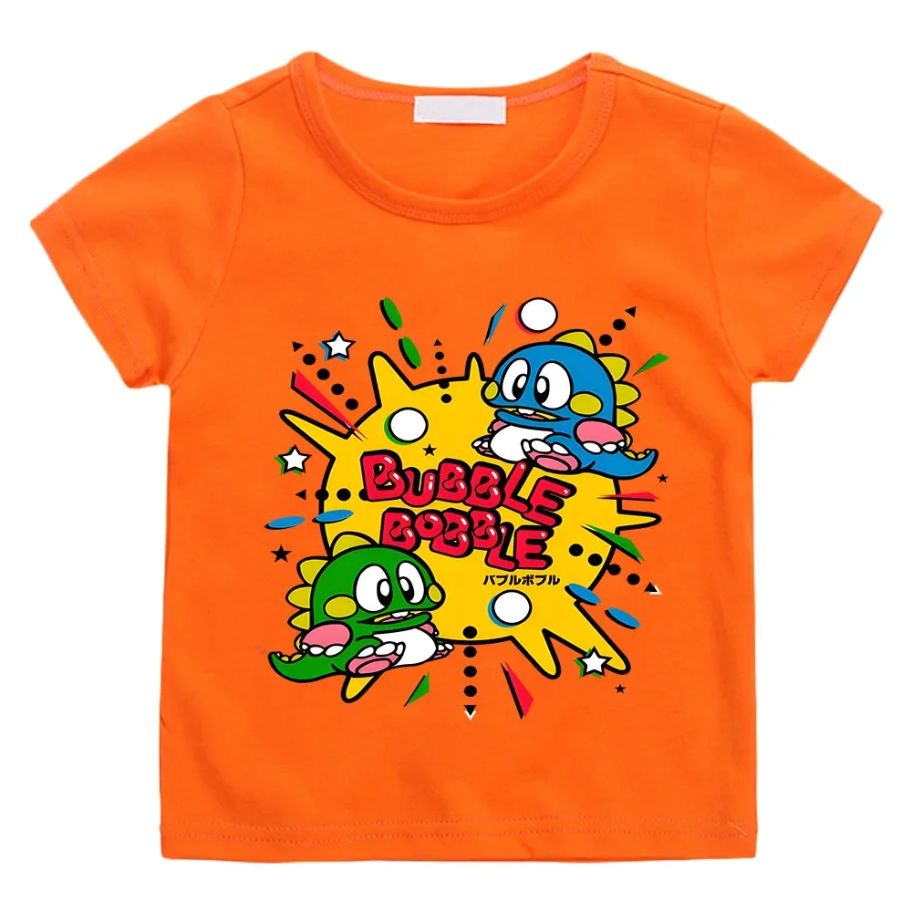 70s 80s Arcade Game Cute Bubble Bobble T-Shirt Kids 100% Cotton Short Summer Short Sleeve Casual Clothes Tee-shirt High Quality 3