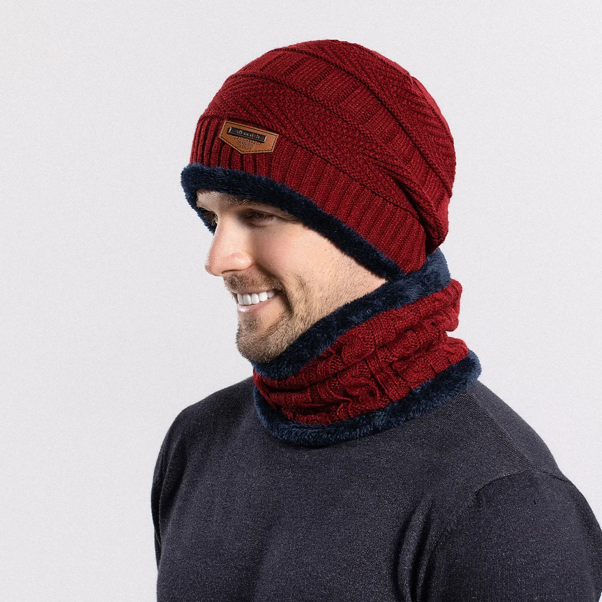 Men Women Wool Hat Scarf Two-piece Set Skullies Beanies Autumn Winter Warm