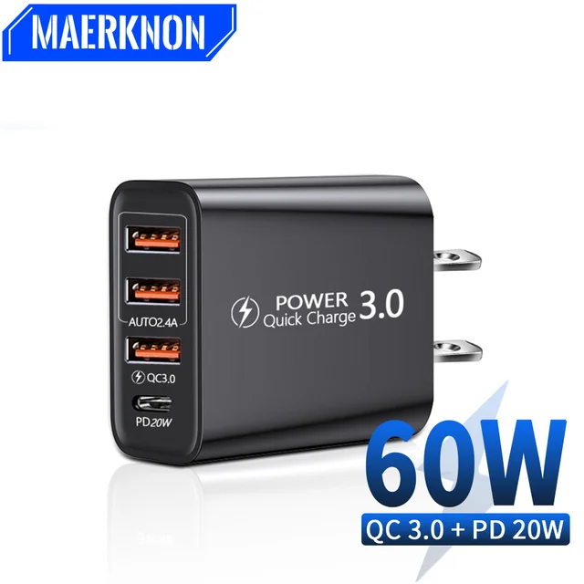 Chargeur Maerknon 4 ports 60W - Chargeur PD / Quick Charge 3.0