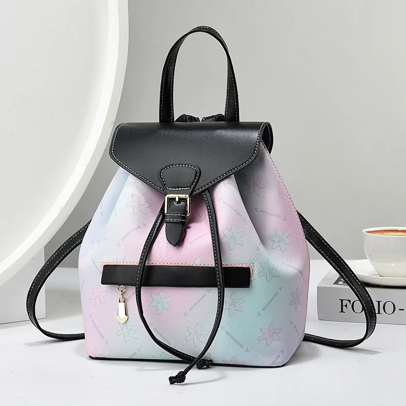 High Quality Patterned Leather Women's Backpack 2024 New Student Backpack Versatile Crossbody Bags Gradient Color Women's Bag 3