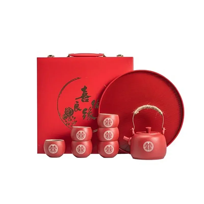 Chinese Style Ceramic Tea Filter Pot Set, Tea Household Pot and Set, Cup Red Gifts, Teaware Wedding, A of Eight Cups