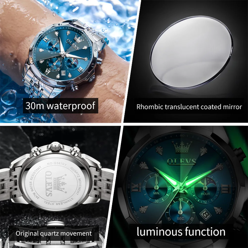 OLEVS Luminous Chronograph Men's Waterproof Quartz Watch - Auto Date, Business Sport Design
