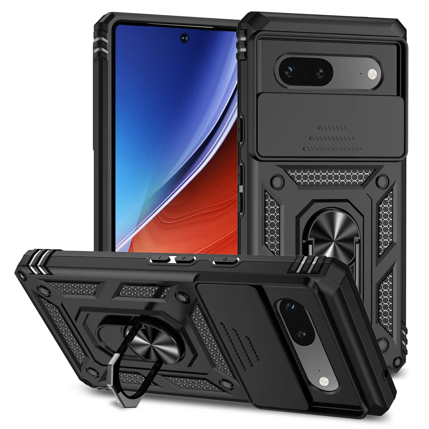 

For Google Pixel 7A Case Cover Google Pixel 7A Fundas Coque Armor Ring Holder Slide Lens Back Case Pixel 7A 7 6 Pro 6A