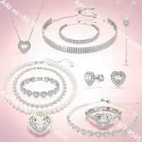 Bijoux de luxe en zircon cubique et perles, ensemble collier, boucles d'oreilles, bracelet et bague, exquis, élégant, romantique, pour rendez-vous, mariage 1