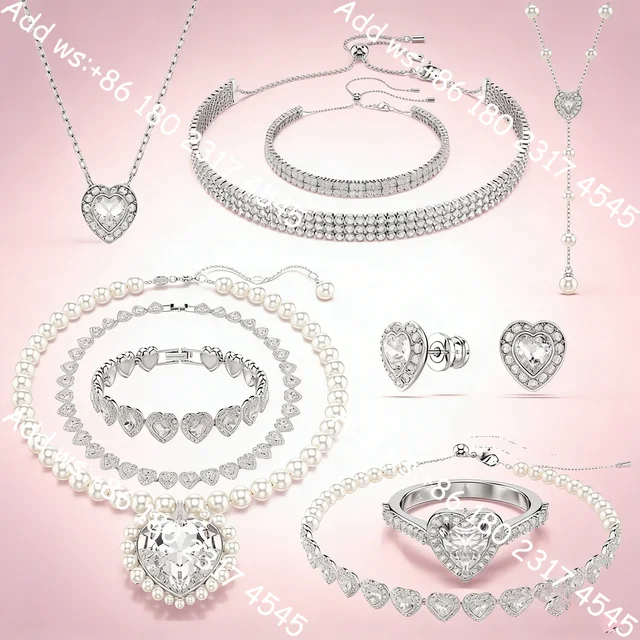 Bijoux de luxe en zircon cubique et perles, ensemble collier, boucles d'oreilles, bracelet et bague, exquis, élégant, romantique, pour rendez-vous, mariage 1