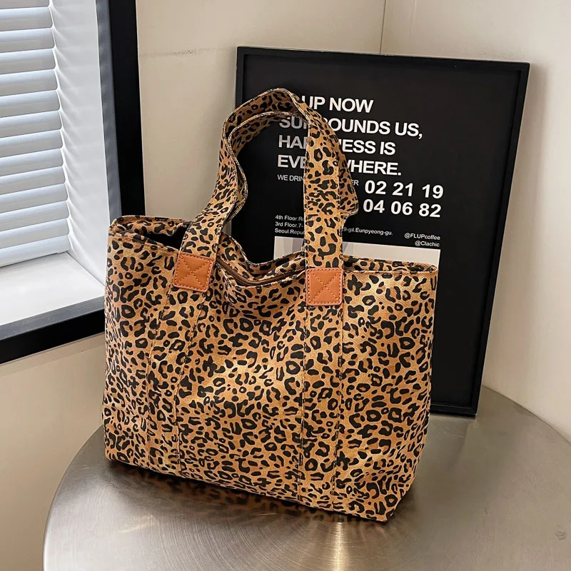 

Холщовая сумка-шоппер с леопардовым принтом, Повседневная модная сумка через плечо для женщин, дизайнерская сумка 2024, вместительная сумка для покупок, сумки-тоуты на молнии