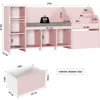 67" Kids Reading Nook with Bench, Kids Bookshelf and Bookcase with Seat Cushion and 6 Storage Cubbies, Toy Storage Box on Wheels 3