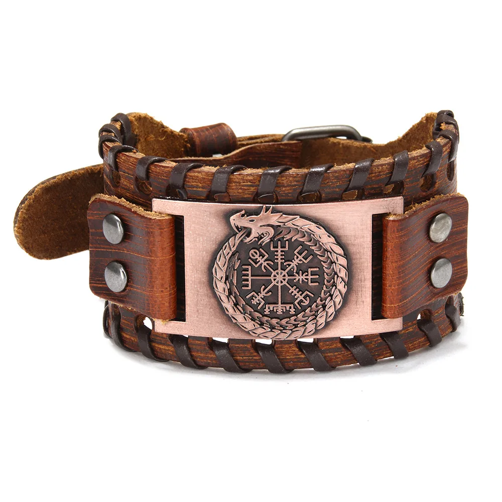 Viking Dragon Pterosaur Triangle Odin Rune Bracelet Men's Accessories Metal Leather Accessories Religious Amulet Bangle Bracelet Leather Bracelets Leather Bracelet