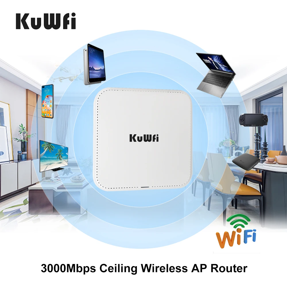 Kuwfi-indoor Dual Band Wifi Roteador 3000mbps Teto ap 2.4g 5g Ponto de Acesso Wifi 48v Poe Amplificador de Sinal - Imagem 5