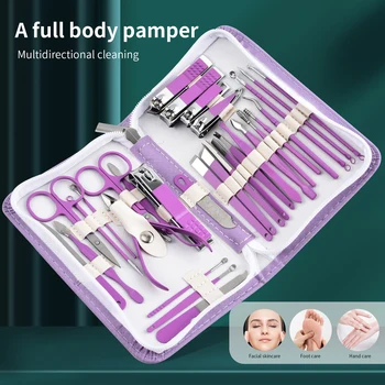 30 Pcs Purple Manicure Set Professional travel kit