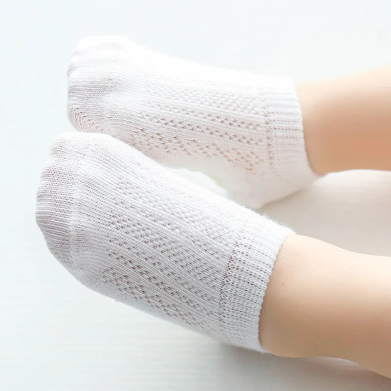 Summer Thin Baby Sock for Boys Girls White Mesh Ankle Short Sock for Toddler Thin Soft Breathable Indoor Non-slip Floor Sock