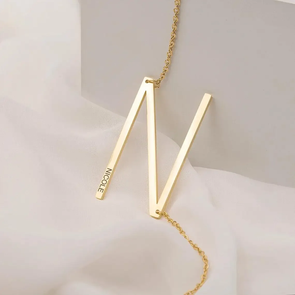 Stainless Steel 26 English Letters Big Letter Necklace By Sideways Initial Necklace Customized Necklace Bridesmaid Gifts