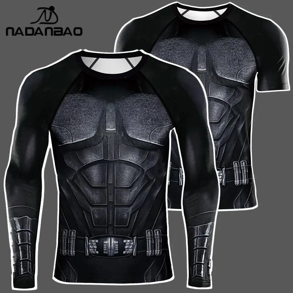 Nadanbao Swimming Rash Guard Men Superhero Print Workout Tee Shirt Long Sleeve Tops Man Fitness Clothing Compression T-Shirt