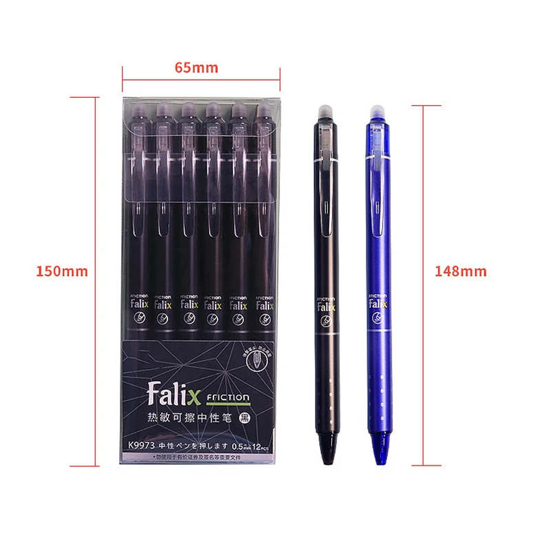 12개 세트, 프레스형 0.5mm 지워지는 젤 펜, 부드러운 필기감, 학교 및 사무용품에 이상적