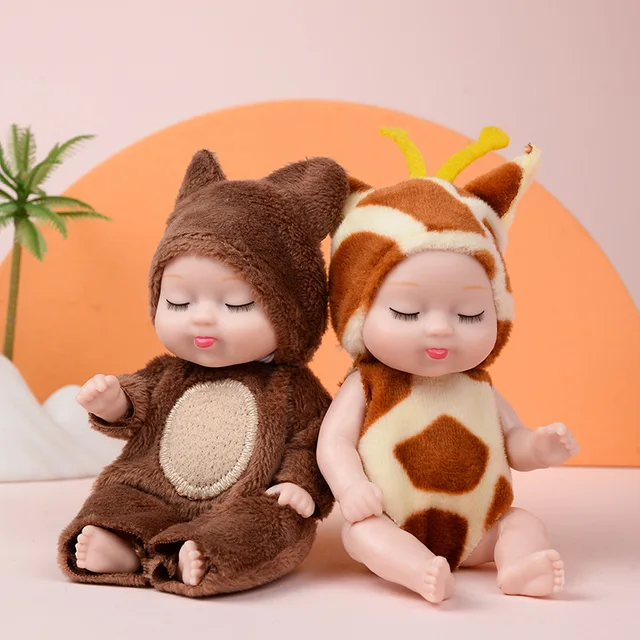 1PC Sleep Baby Doll Cute Animal Baby Doll 3.5inch Height Simulated for Children's Toy with Clothes Gift Dollhouse Accessories 2