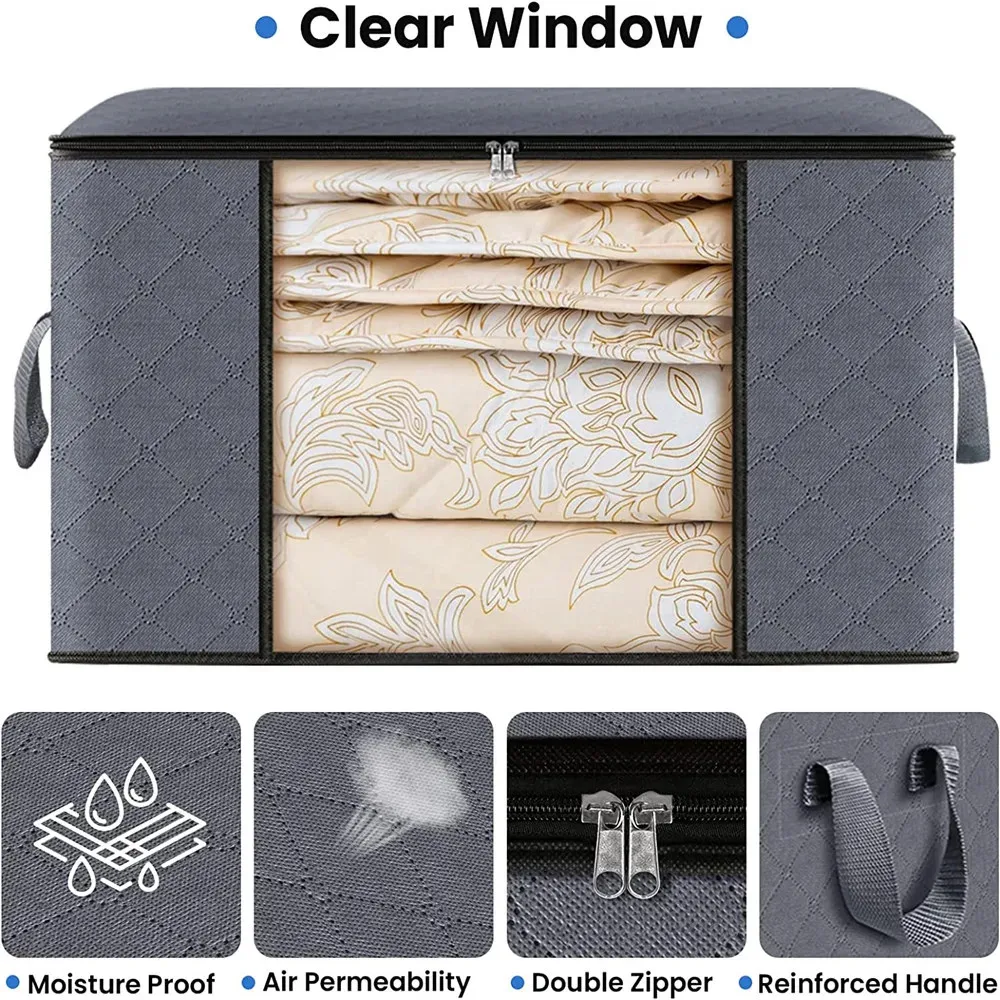 60L Quilt Clothes Organizer, 1-6PCS Clothes Storage Bags, Non-woven Zipper Organizer, Storage Containers for Quilt Clothes Duvet 4