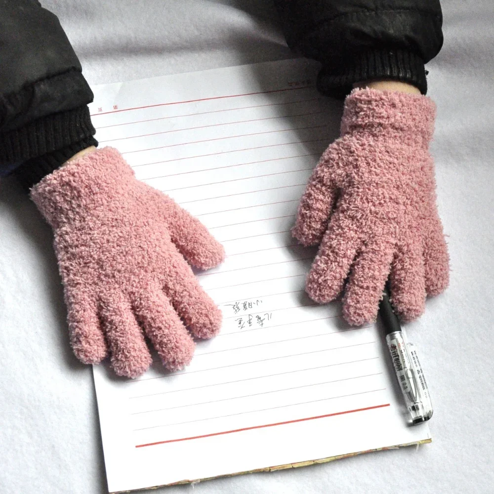 New 1-4Y Kids Gloves Winter Baby Plush Coral Gloves Toddler Full Fingers Cute Mittens Warm Windproof Glove For Boys Girls