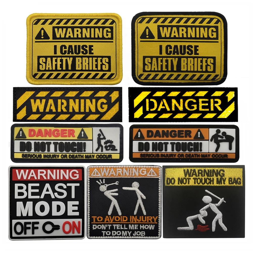 Funny-Embroidered-Warning-Sign-Tactical-Iron-on-Patches-Fastener-Hook ...