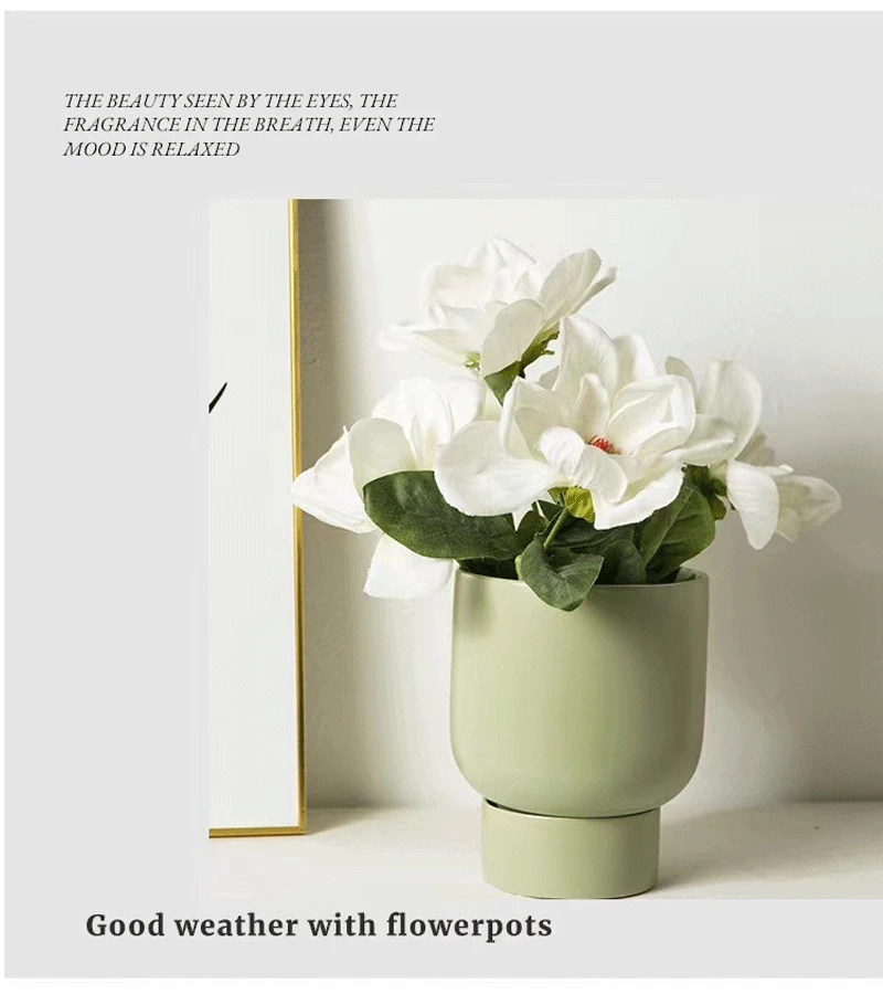 Description Picture 5 of itemNordic macaron ceramic flowerpot straight round green succulent cactus plant potted perforated tray garden balcony decoration