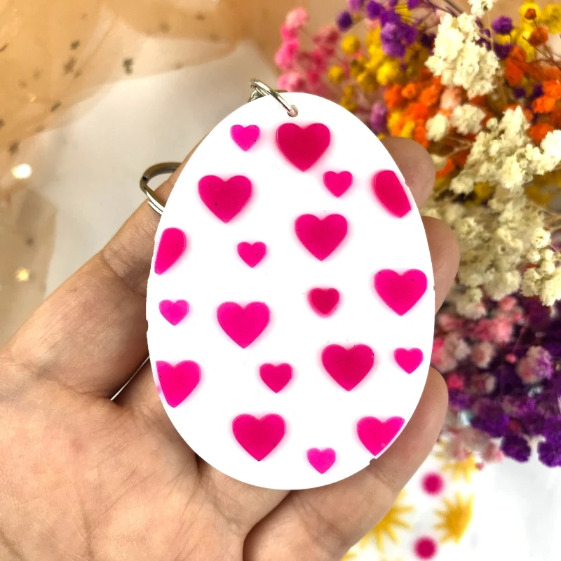 Shiny Glossy Silicone Molds Easter Egg Flowers Love Key Pendant Mold DIY Keychain Decoration Epoxy Resin Crafting Mold