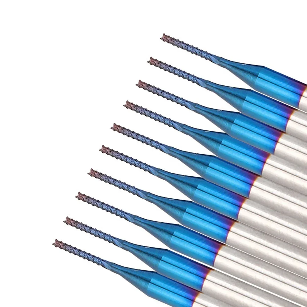 10pcs 1mm 밀링 커터 초경 엔드 밀 테이퍼 옥수수 엔드 CNC 라우터 비트 나무 금속 CNC PCB 밀링 도구