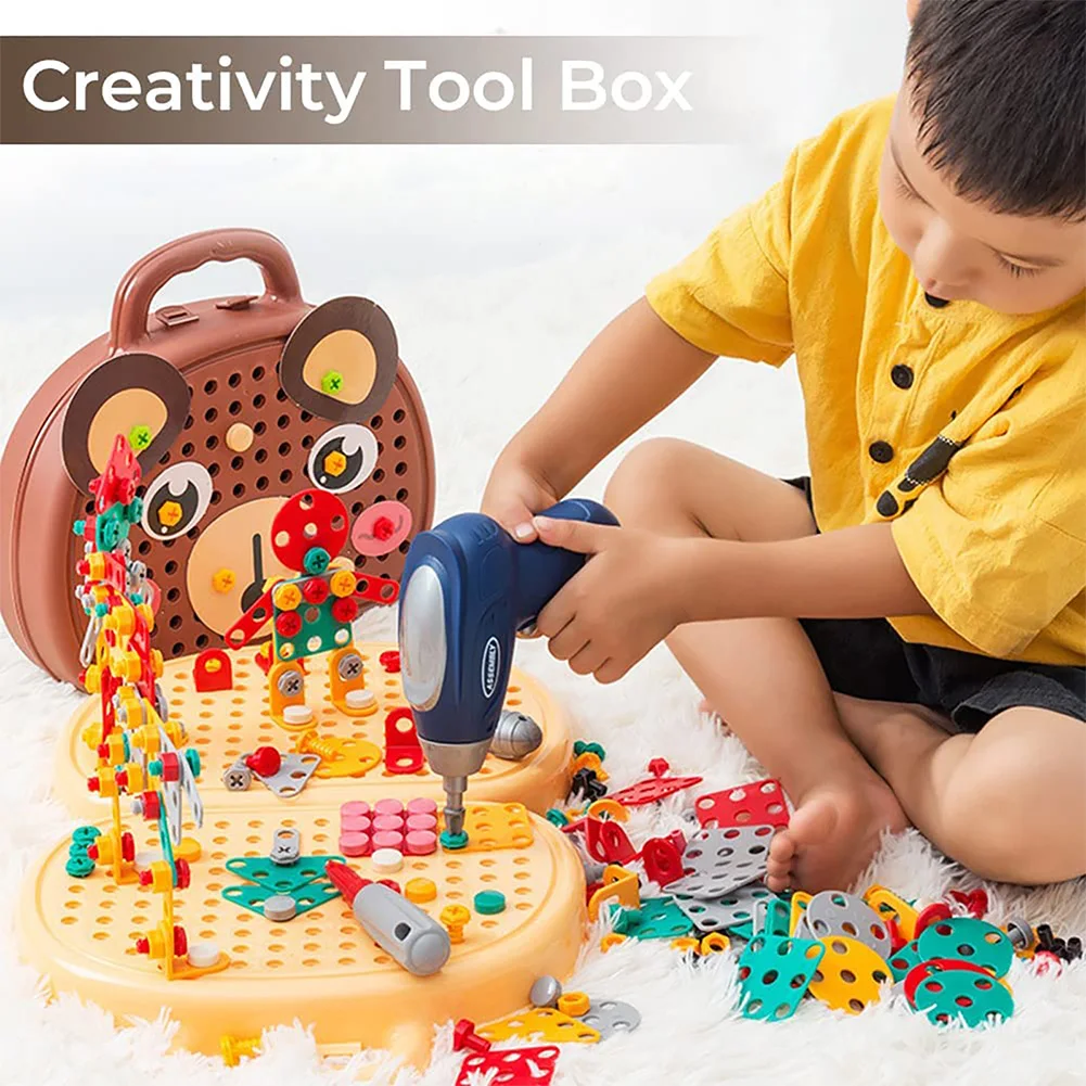 203 Piece Creative Mosaic Puzzle Toy Montessori Play Toolbox Trendy Bits Screw STEM Toy STEM Learning Educational Toys for Kids