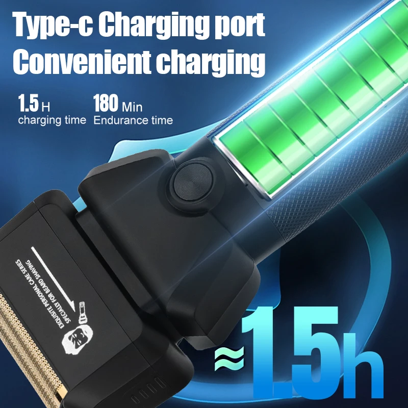 전문가용 남성 전기 왕복식 면도기 고출력 이중 포일 LED 디스플레이 무선 수염 트리머 (예비 면도날 헤드 포함)