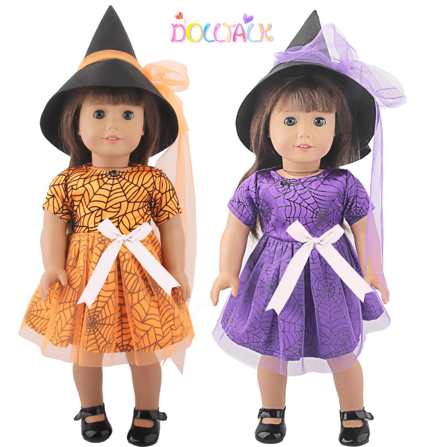 Purple Orange Cosplay Doll Festival Clothes Suit Wizard skirt+Wizard Hat Outfit For 18 InchAmerican&OG Gilr Doll Kids' Gift