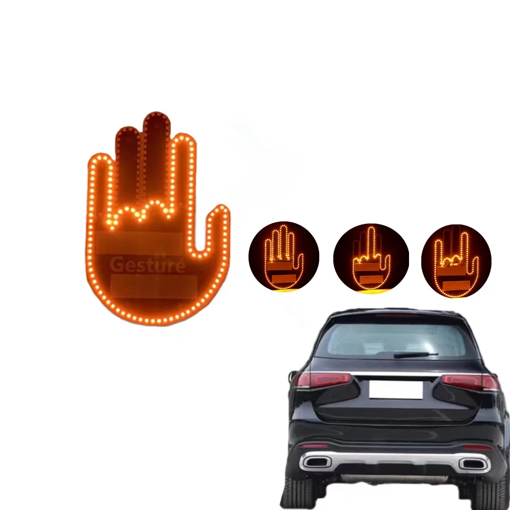 Wireless Remote Car Finger Light Car Middle Finger Gesture Hand Lamp  Sticker Glow Panel Universal Window Car Gadgets Light