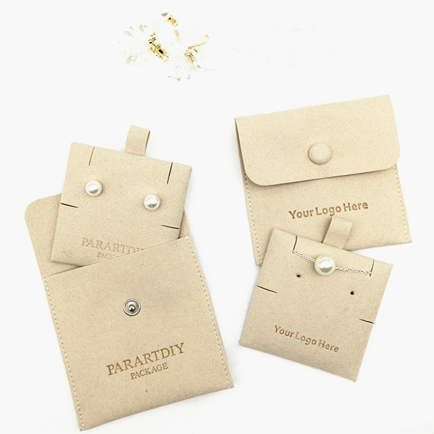 50 pieces of ivory color bulk per sonalized jewelry packaging bag necklace clip custom logo envelope bag jewelry bag microfiber