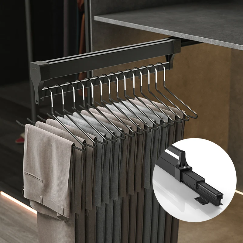 Wardrobe Clothing Holders Trousers Racks Cabinet Clothes Storage Rack Telescopic Pants Shelves Push-pull Damping Rack