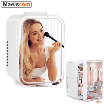 10L Refrigerator Makeup Mirror 2 in 1 With LED Light Large Capacity Portable Cosmetic Storage Fridge Keep Fresh for Car Bedroom 1