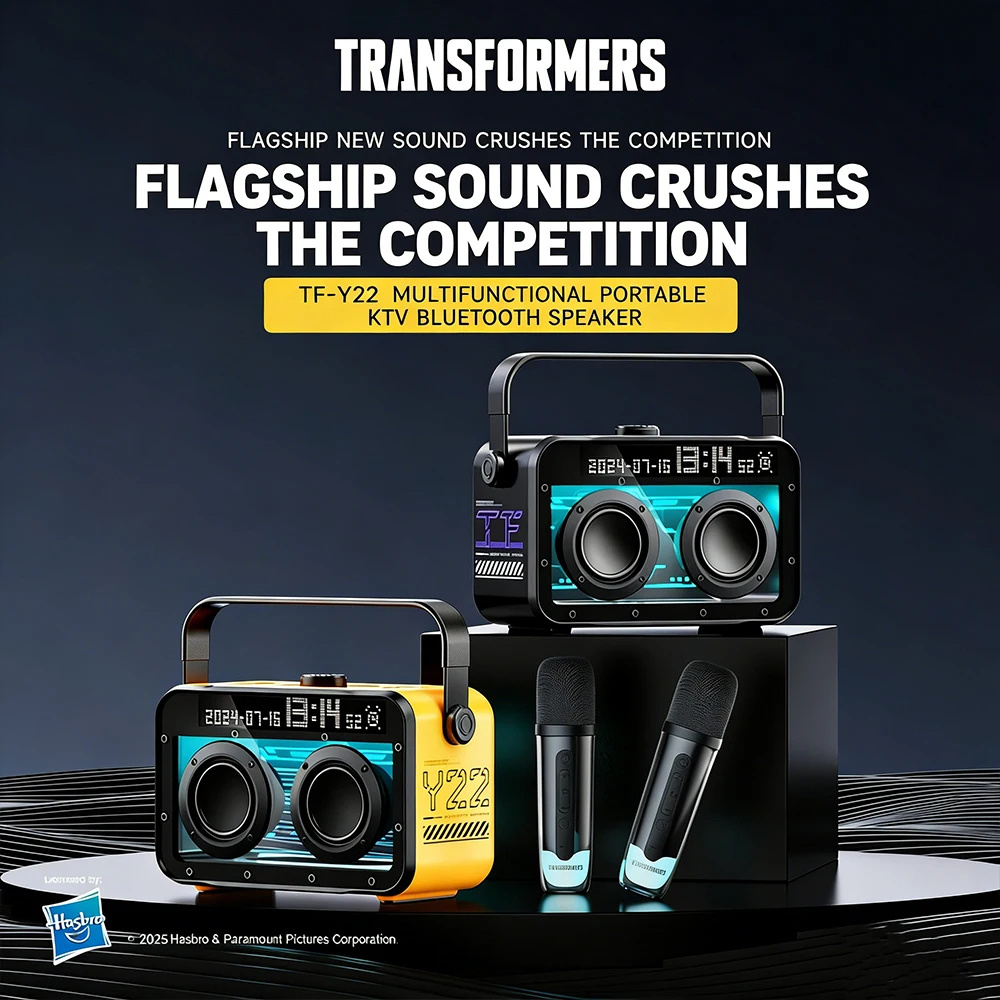 Bluetooth speaker clock with digital display, lyrics, dual microphones, all-in-one, suitable for home and outdoor use, portable