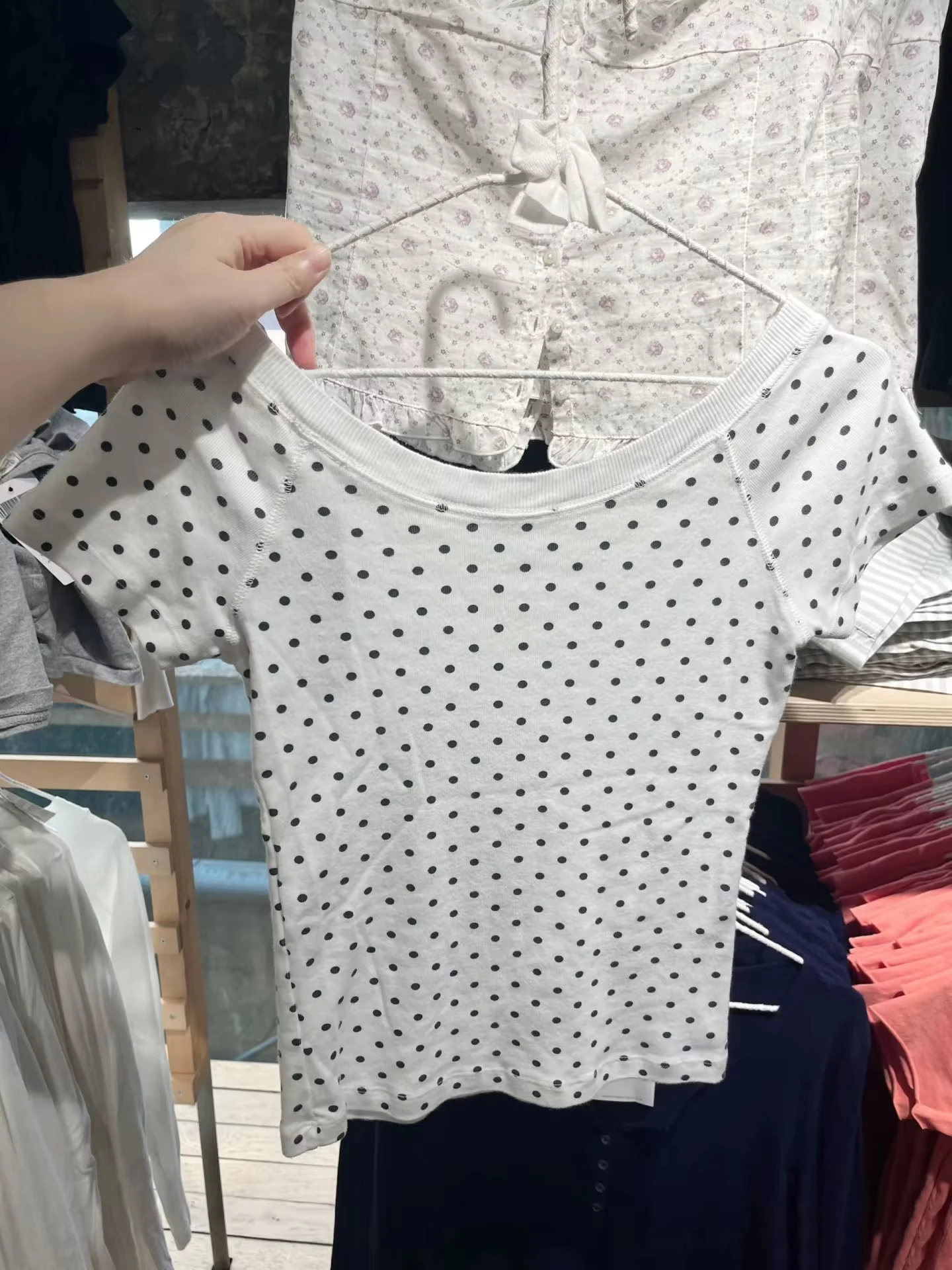 Slash Neck Short Raglan sleeve Cotton Tee Shirts Women Casual Preppy Style White Slim Tshirts Female Sweet Polka Dot T-shirt Y2K 4