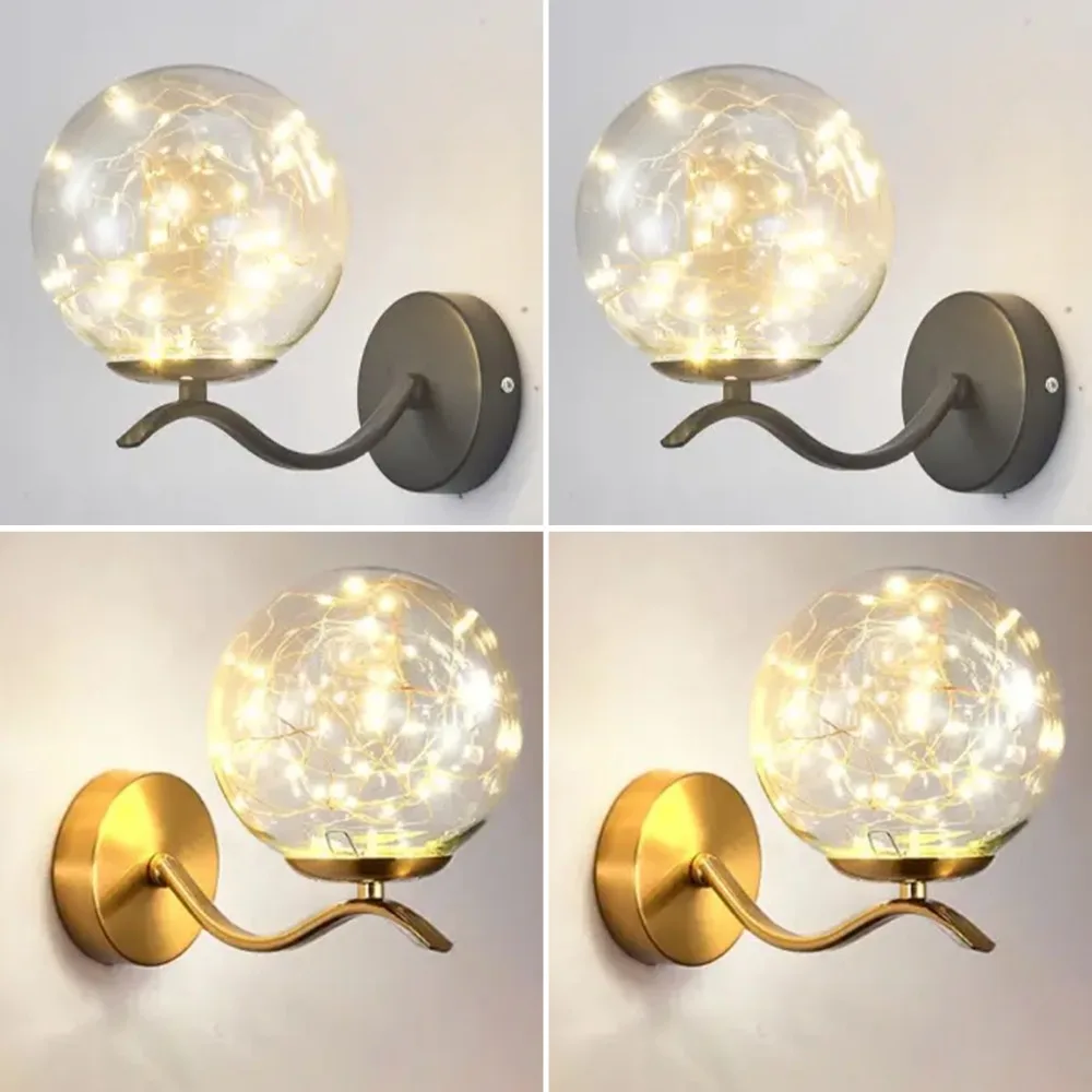 

Wall Light Golden Glass Ball Lamp Clear Not Dazzling Metal Base for Indoor Bedroom Kitchen Dining Room Supplies