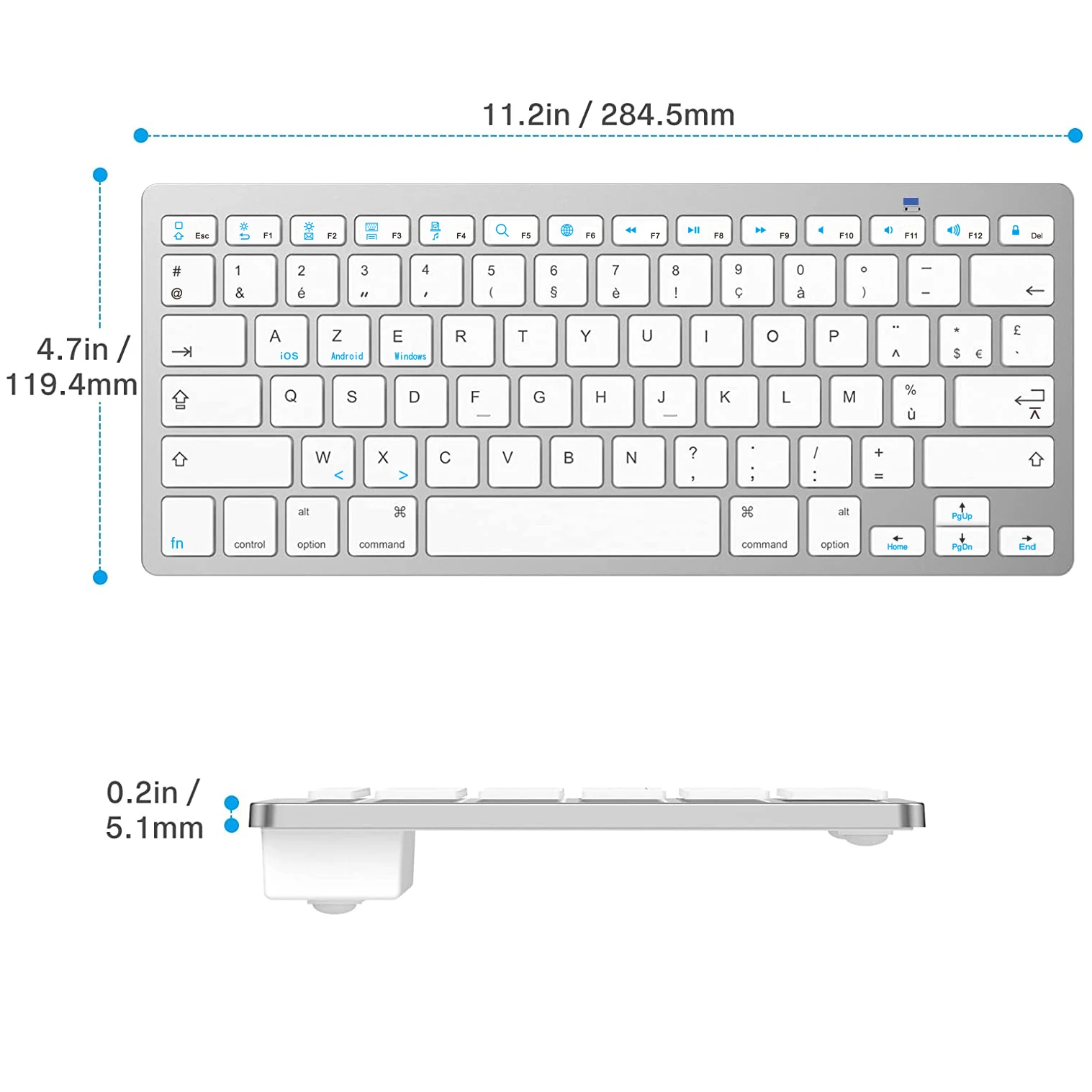 Tastiera Bluetooth AZERTY Francese 78 Tasti – Portatile, Sottile, Compatibile Con IOS/Android/Windows, Per IPad/Tablet/Telefono