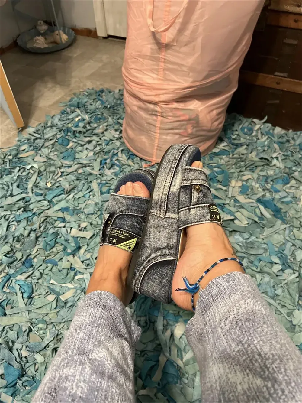Women's Denim Platform Sandals Casual Wedges Heeled Summer Slides_voghion.com