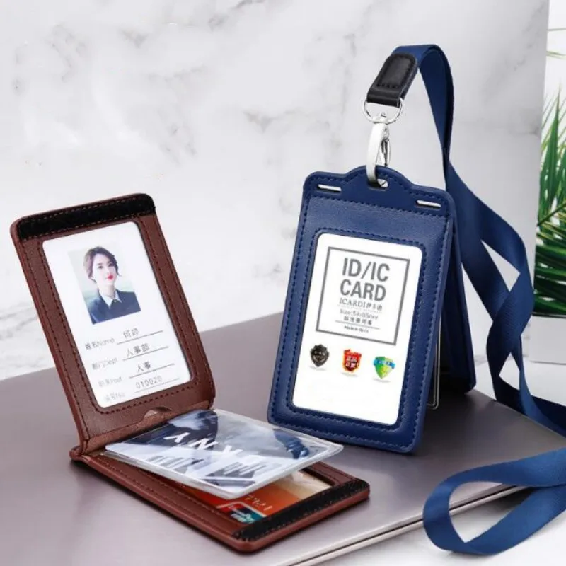 Leather Work ID Card Set Employee Card Holder Badge Case Worker Bus