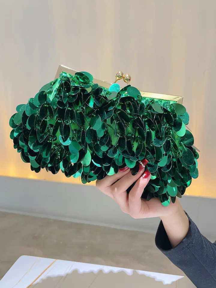 Bolso De Noche Brillante Con Lentejuelas Para Mujer - Clutch Trapezoidal Elegante Para Bodas, Citas Y Cócteles