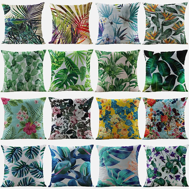 

Tropical Plants Pillow Case Polyester Decorative Pillowcases Green Leaves Throw Pillow Case kussensloop Sofa Home Decor