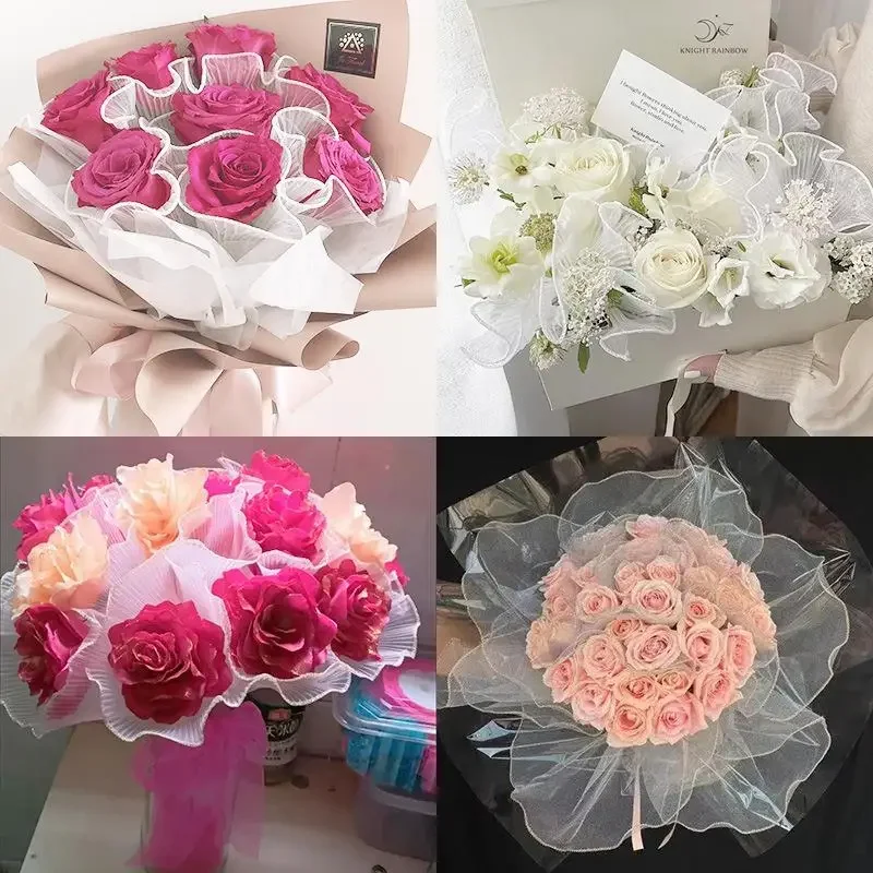 Luxurious Pearl Wave Yarn Flower Wrapping Paper - Elegant Lace Mesh for Handmade Bouquets & Gift Decor