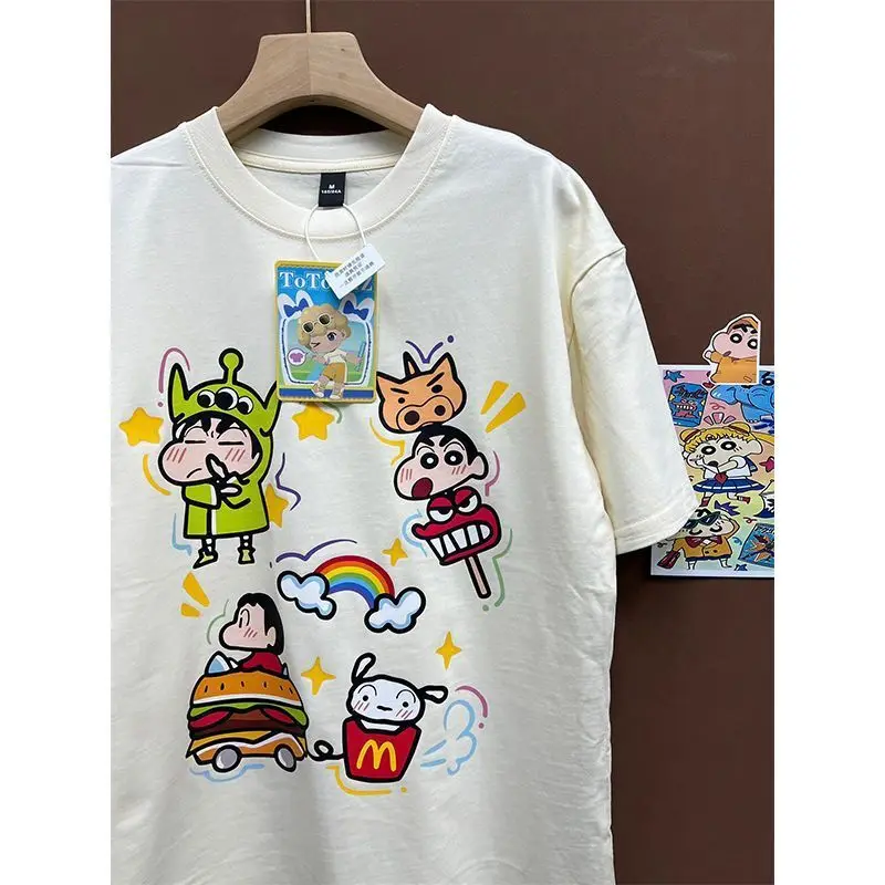 

New Kawaii Crayon Shin-Chan Short Sleeve Anime Cute Cartoon Round Neck Men and Women's Lazy Pure Cotton Versatile Top Girl Toy