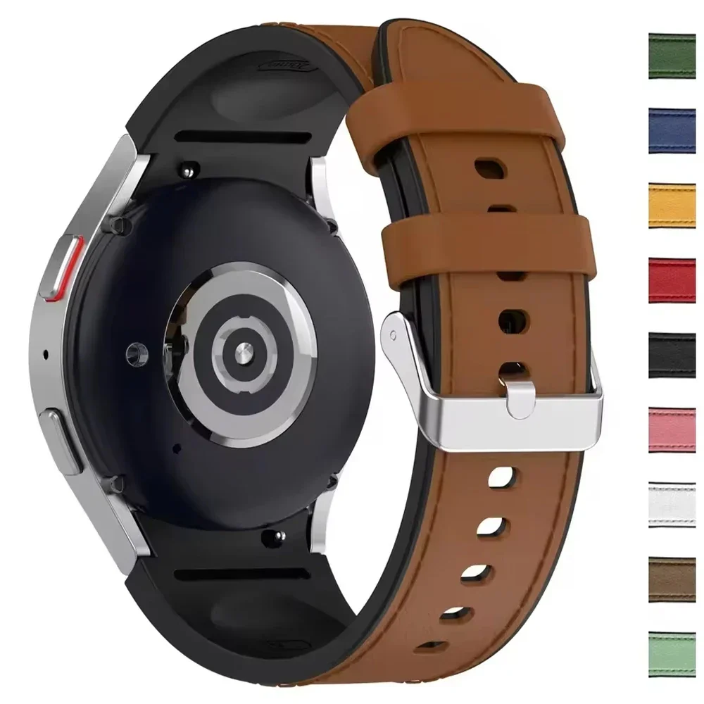 Dual-Material Silicone & Leather Watch Strap - Premium Replacement Band