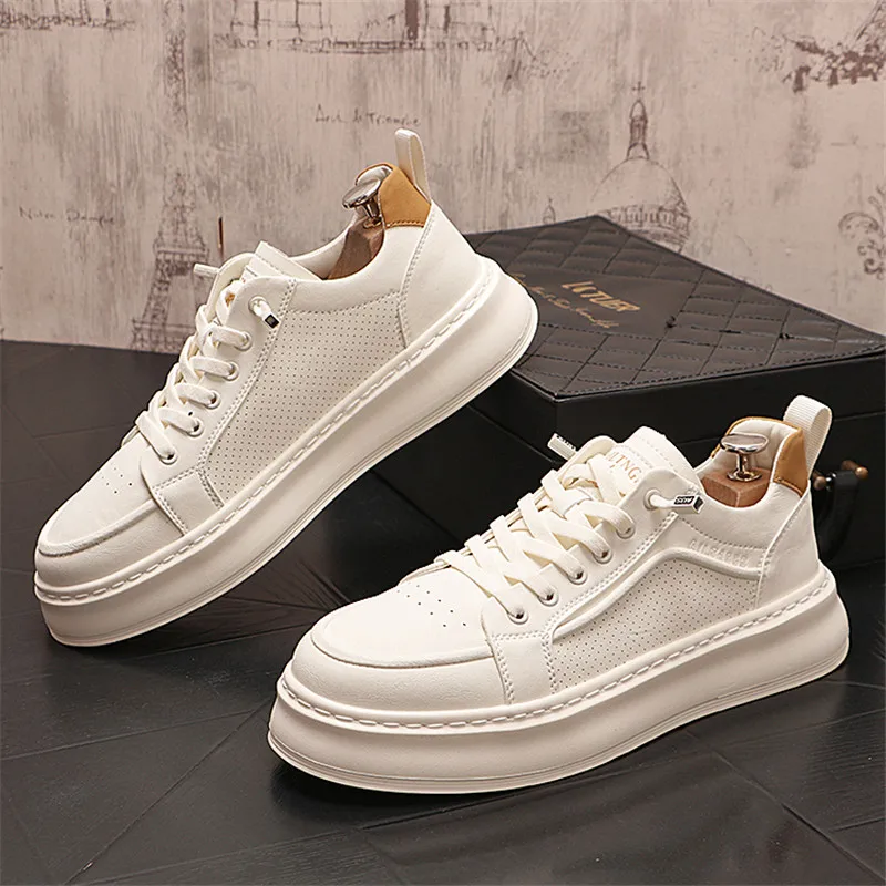 England Style Dress Wedding Party Shoes Comfortable Light Breathable Vulcanized Platform Leather Casual Sneakers T76 3