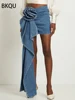 BKQU 2024 Summer Denim Mini Skirts Y2K Aesthetic 3D Flowers Design High Waist Micro Skirts Skinny Wrap Jeans Penceil Skirt Women 1