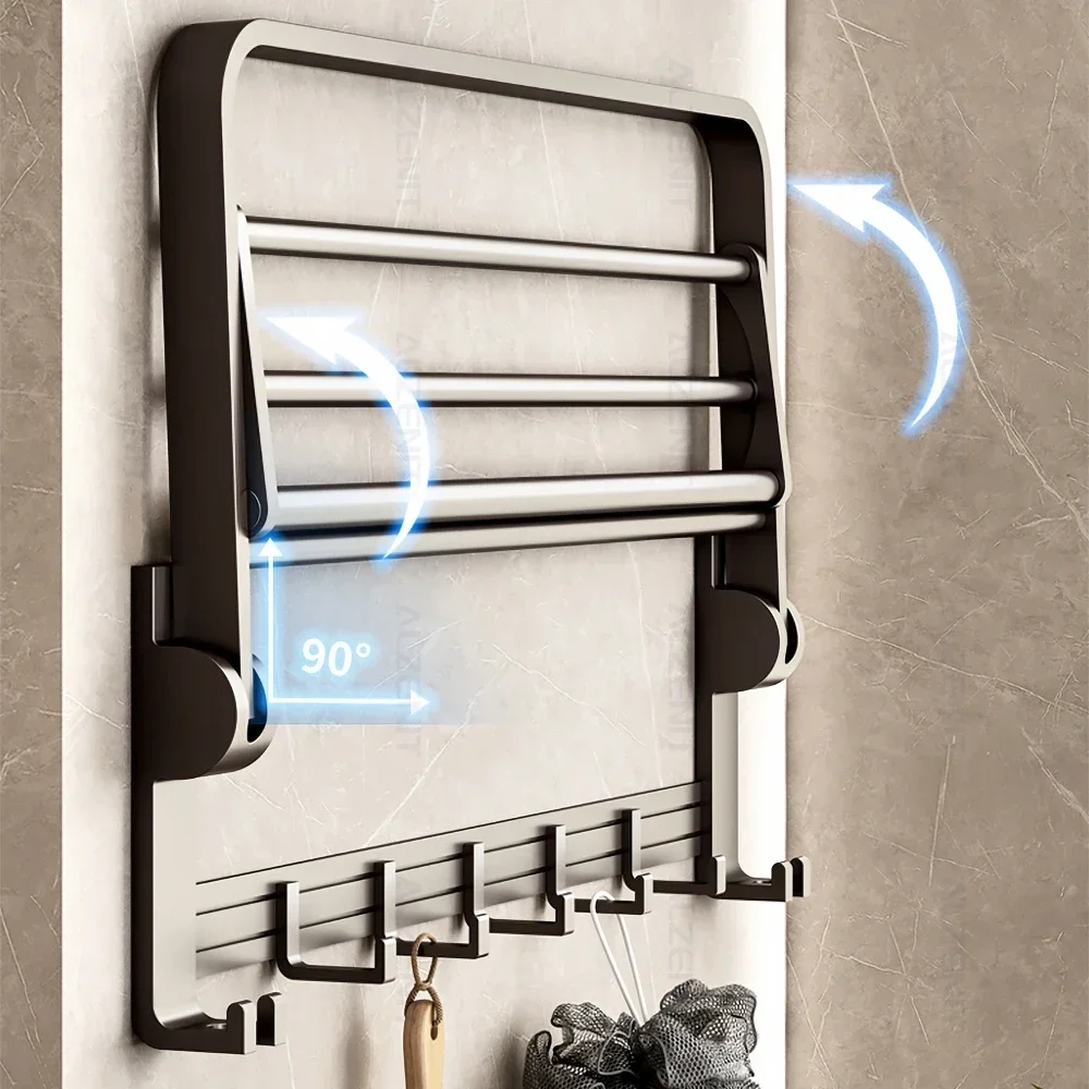 Towel Rack Towel Holder Bathroom Hardware Set Towel Hanging Clips Towel Hooks Space Aluminum Towel Rack 40-60CM Gun Gray Holder Movable Hook Wall Mount Shelf Shower Rail Hanger With Bar Bathroom Accessories