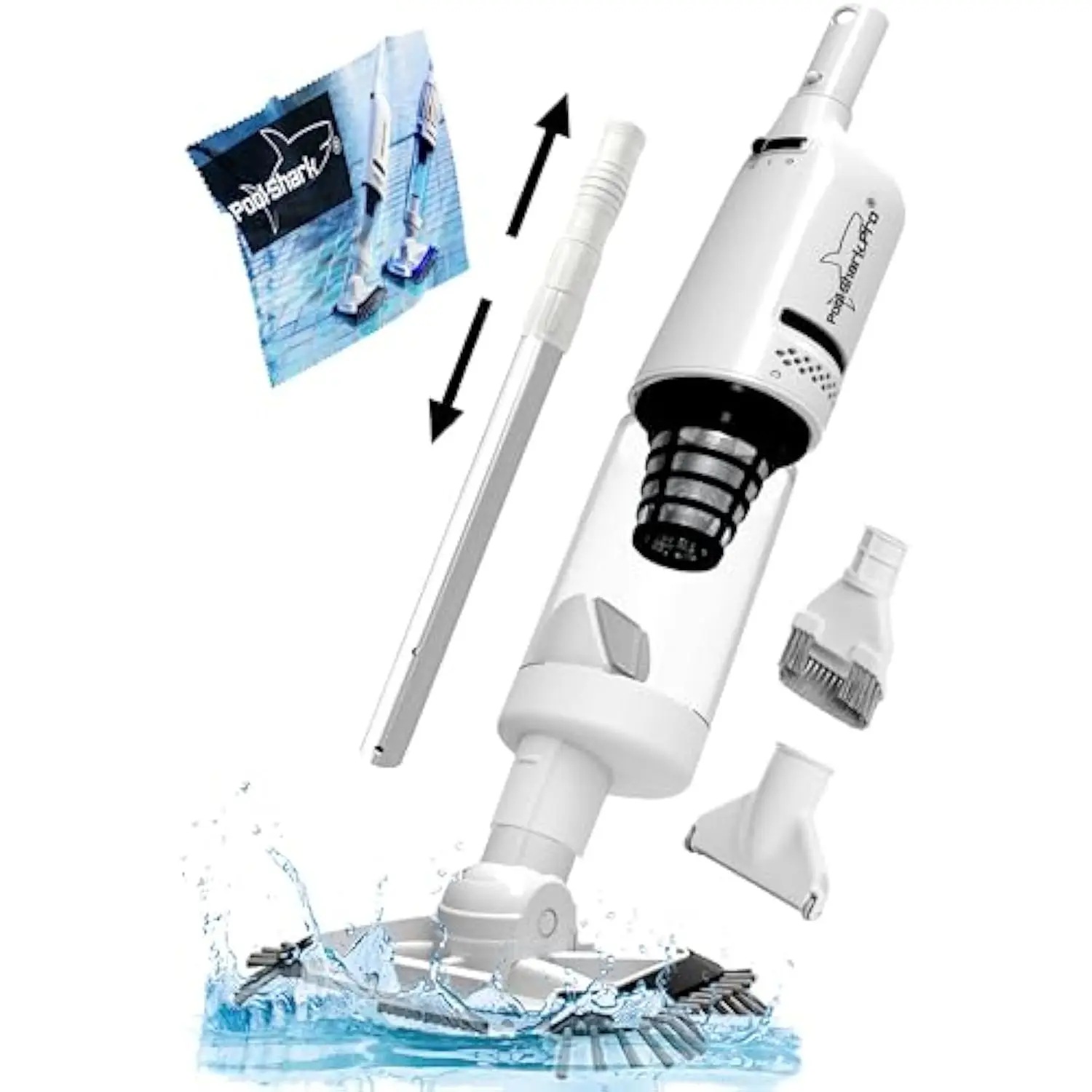 PRO Cordless Pool Vacuum, 1.5 Hours Strong Suction, 3-in-1 Multi-Task, White Plastic, High Suction Power, Large Debris Chamber,