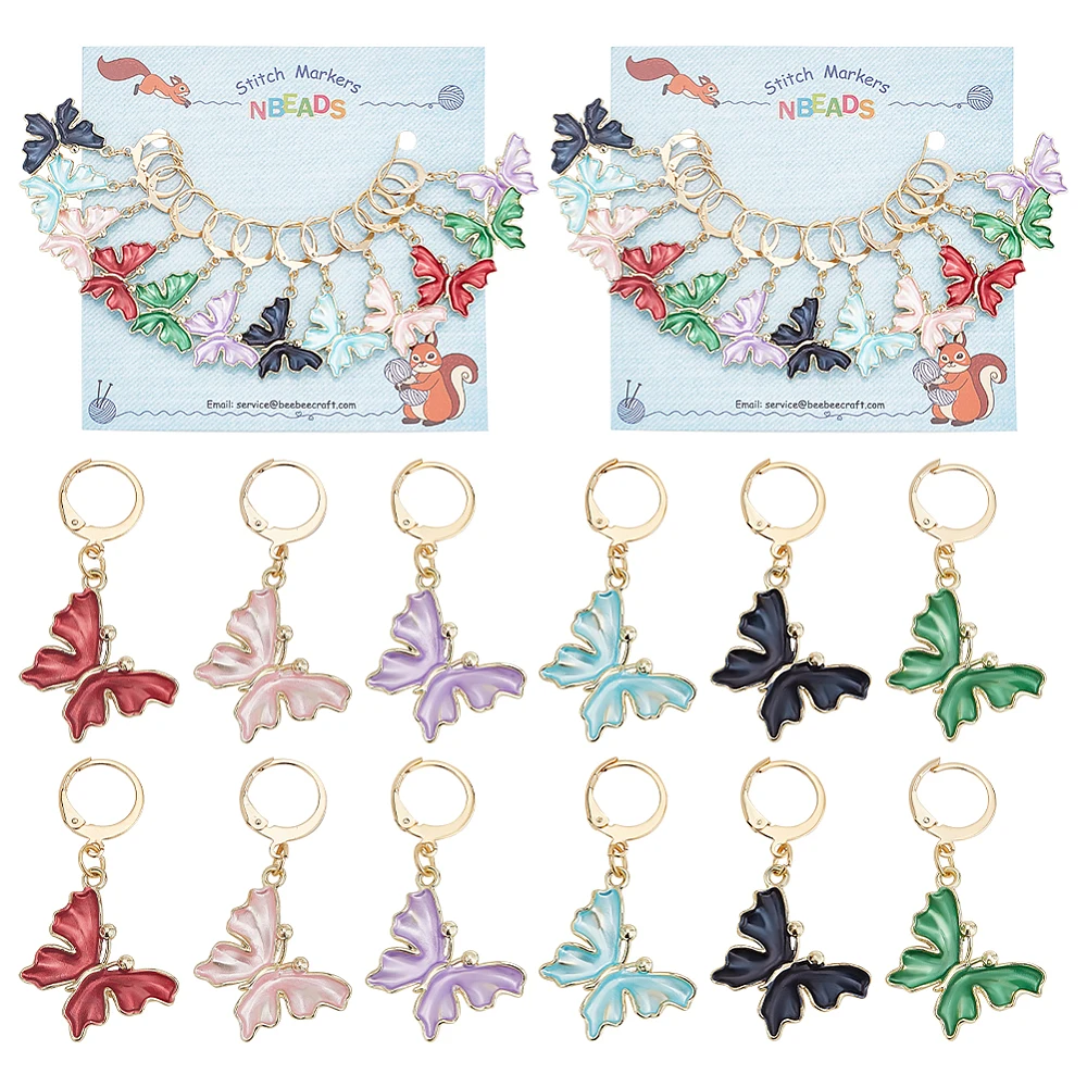 

24PCS Alloy Enamel Butterfly Pendant Locking Stitch Markers 304 Stainless Steel Clasps Stitch Marker 6colors 2pc/color 12pcs/set