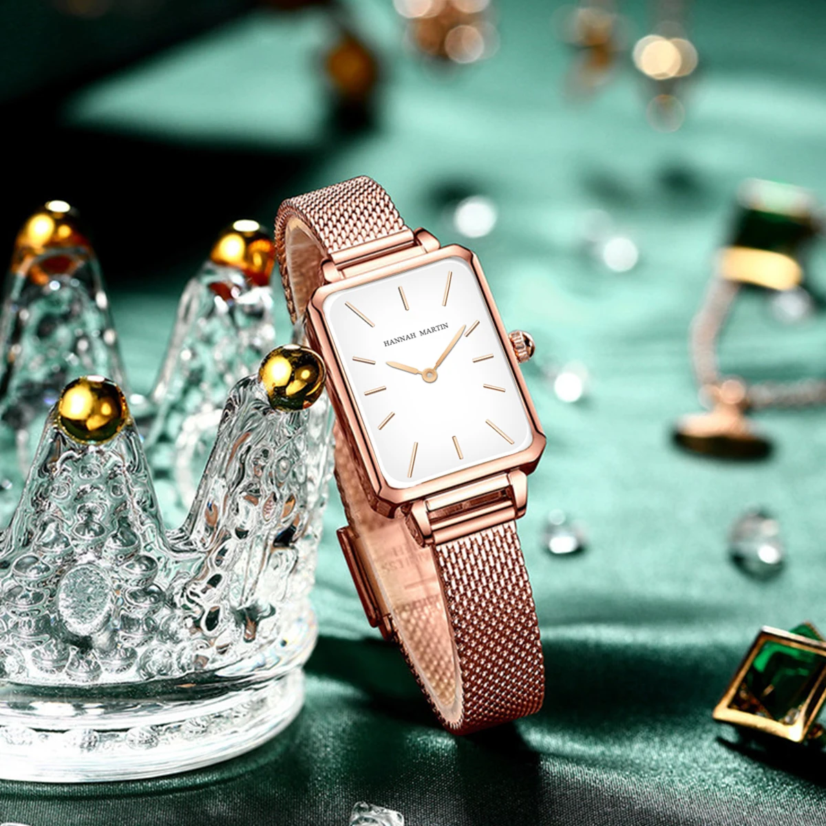 Square Women Stainless Steel Mesh Strap Watch Fashion Japanese Movement Rose Gold Simple Leisure Fashion Hannah Martin Watches 2